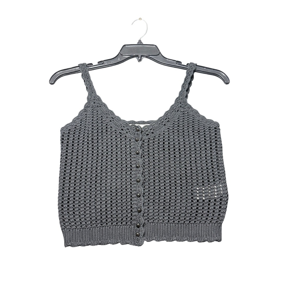 J.Crew Crochet Tank Top Womens M Black Excellent Crochet Knit Button Front